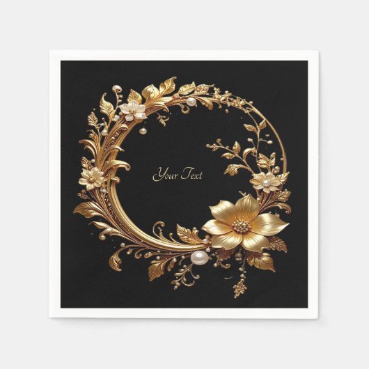 Golden Floral Ornate Frame Serviette (Vorderseite)