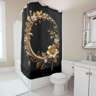 Golden Floral Ornate Frame Shower Curtain Duschvorhang