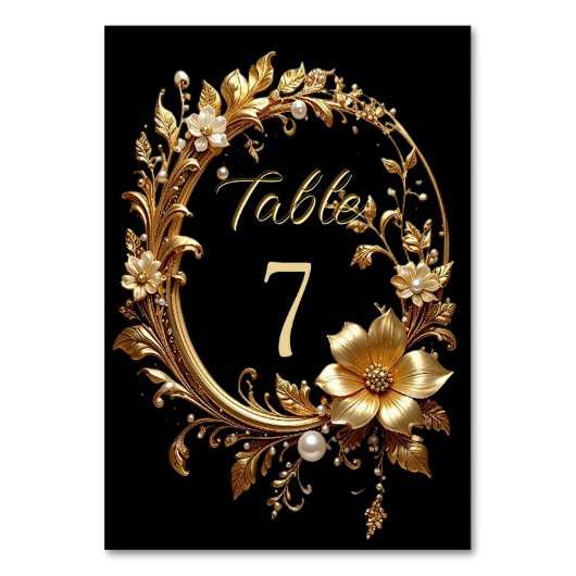 Golden Floral Ornate Frame Table Number Tischnummer (Vorderseite)