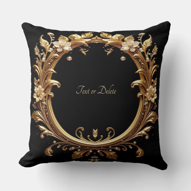 Golden Floral Ornate Frame Throw Pillow Kissen (Vorderseite)