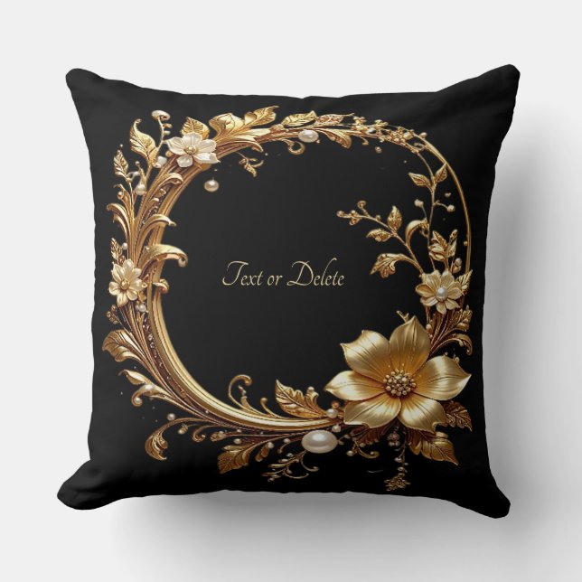 Golden Floral Ornate Frame Throw Pillow Kissen (Vorderseite)