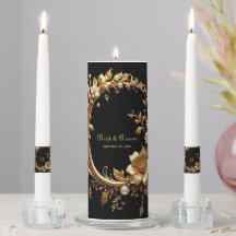Golden Floral Ornate Frame Unity Candle Set