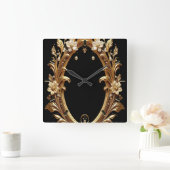 Golden Floral Ornate Frame Wall Clock Quadratische Wanduhr (Zuhause)