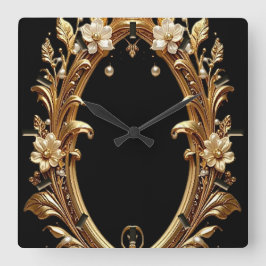Golden Floral Ornate Frame Wall Clock Quadratische Wanduhr
