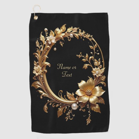 Golden Floral Ornate Golf Towel Golfhandtuch (Vorderseite)