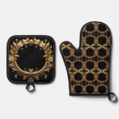 Golden Floral Ornate Oven Mitt & Pot Holder Set (Vorderseite)