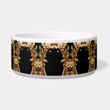 Golden Floral Ornate Pet Bowl