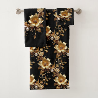 Golden Floral Ornate Towel Set
