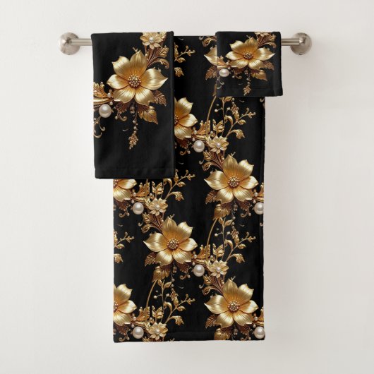 Golden Floral Ornate Towel Set (Insitu)