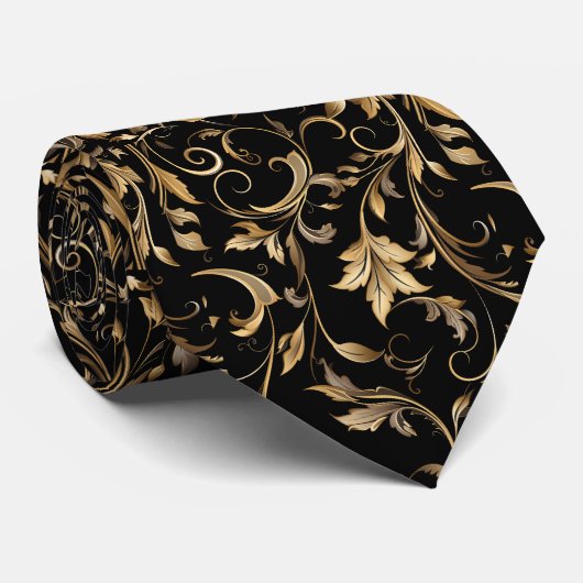 Golden Floral Pattern Elegant Luxury Modern Krawatte (Gerollt)