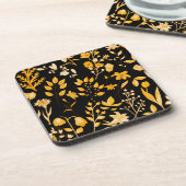 Golden Floral Pattern für Herbst Black BG Getränkeuntersetzer (Linke Seite)