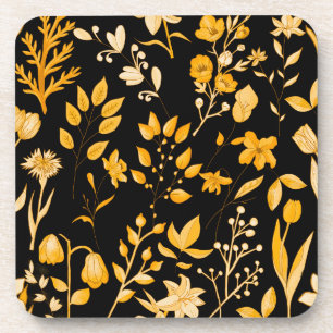 Golden Floral Pattern für Herbst Black BG Getränkeuntersetzer