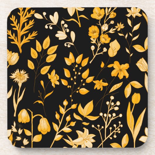 Golden Floral Pattern für Herbst Black BG Getränkeuntersetzer (Vorderseite)