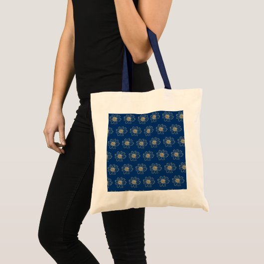 Golden Floral Pattern Navy Blue Tobag Tragetasche (Vorderseite (Produkt))