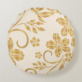 Golden Floral Printed Throw Rundes Kissen