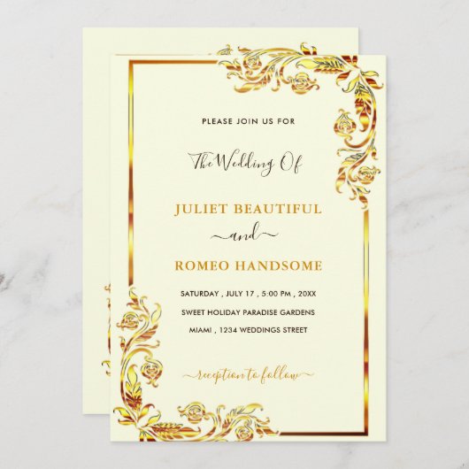 Golden Floral Rahmen Hochzeitsempfang Luxury Gold (Vorne/Hinten)