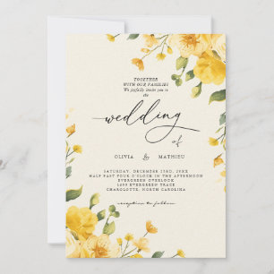 Golden Floral Romance Wedding Einladung