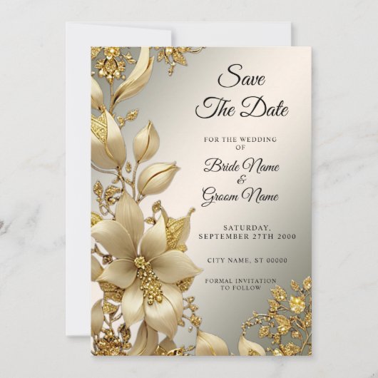 Golden Floral Save the Date (Vorderseite)