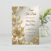 Golden Floral Save the Date (Stehend Vorderseite)