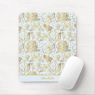 Golden floral seamless pattern personalized name mousepad