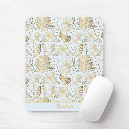 Golden floral seamless pattern personalized name mousepad (Mit Mouse)