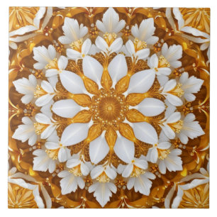 Golden Floral Snowflake Kaleidoskop Fliese