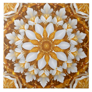 Golden Floral Snowflake Kaleidoskop Fliese