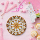 Golden Floral Snowflake Kaleidoskop Pappteller (Party)