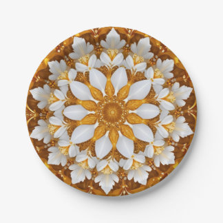 Golden Floral Snowflake Kaleidoskop Pappteller