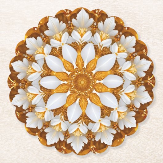 Golden Floral Snowflake Kaleidoskop Untersetzer (Vorderseite)
