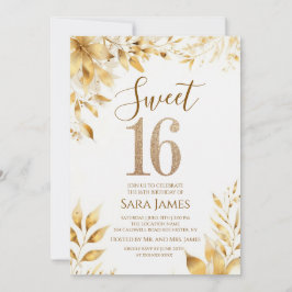Golden Floral Sweet 16 Birthday Invitation Einladung