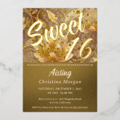 Golden Floral Sweet 16 Einladung Foil (Vorderseite)