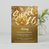 Golden Floral Sweet 16 Einladung Foil (Stehend vorne)