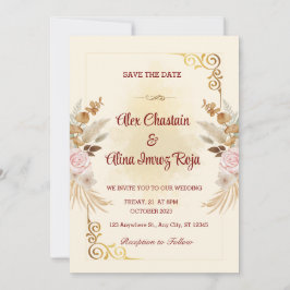 Golden Floral Wedding Card Einladung