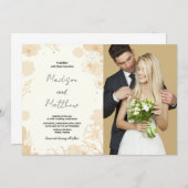 Golden Floral Wedding Einladungen mit Foto (Vorne/Hinten)