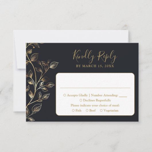 Golden Floral Wedding RSVP Karte (Vorderseite)