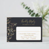 Golden Floral Wedding RSVP Karte (Stehend Vorderseite)