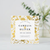 Golden Floral Wedding/Verlobung Save the Date (Stehend Vorderseite)