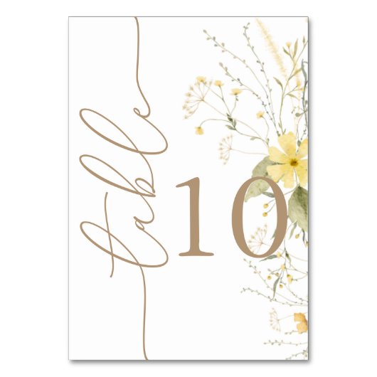 Golden Floral | Wildblume Table Card Double Digit Tischnummer (Vorderseite)