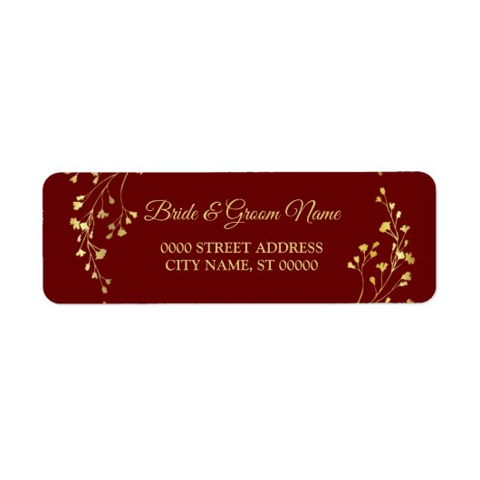 Golden Floral Wreath Red Wedding Return Address (Vorne)