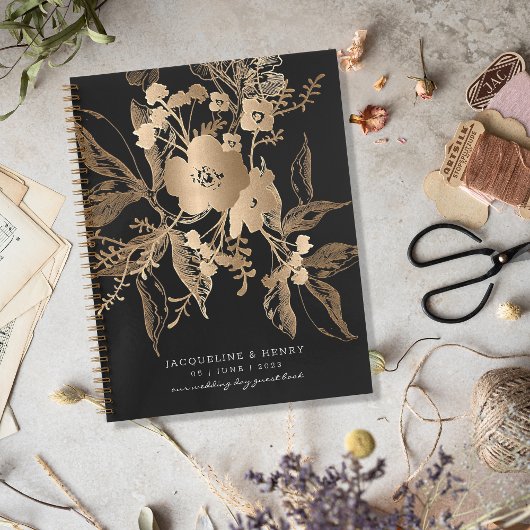 Golden Florals Wedding Guest Book Spiral Notebook Notizblock