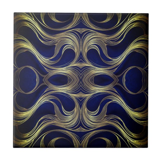 Golden Flow on Deep Blue Fliese (Vorderseite)