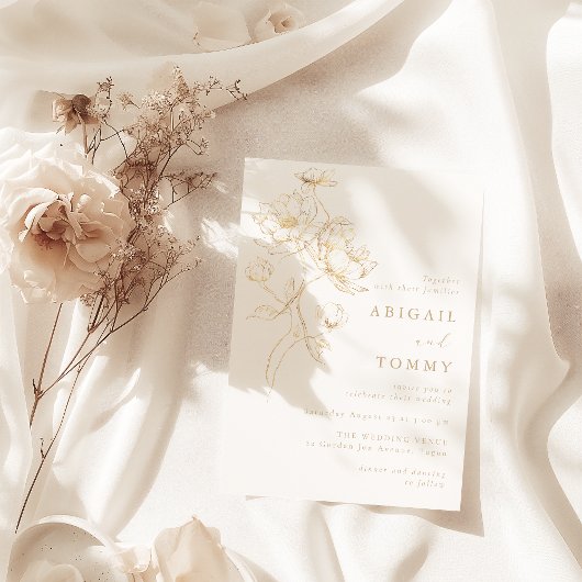 Golden Flowers Classic Modern Wedding Einladung
