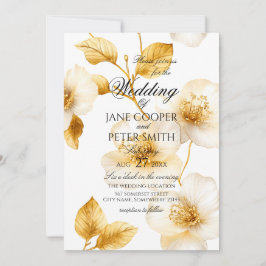 Golden flowers floral Wedding Invitation Einladung