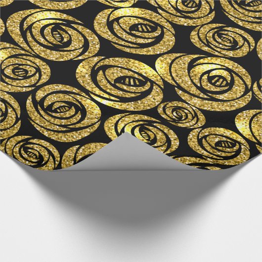 Golden Flowers on Black Background Geschenkpapier (Ecke)