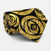 Golden Flowers on Black Background Krawatte (Gerollt)