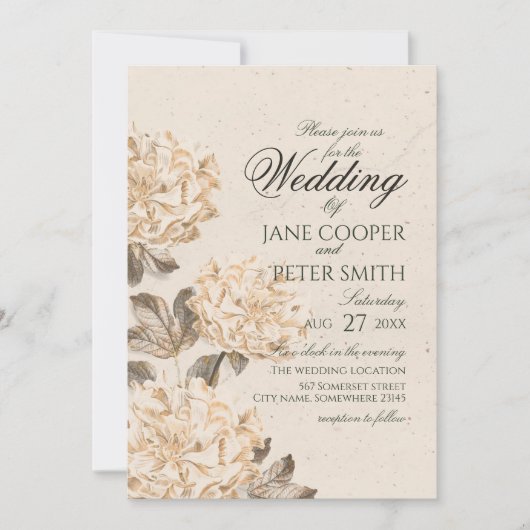 Golden flowers Wedding Invitation Einladung (Vorderseite)