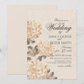 Golden flowers Wedding Invitation Einladung (Vorne/Hinten)