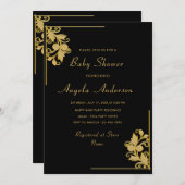 Golden Flral Gerahmt Baby Girl Dusche Einladung (Vorne/Hinten)