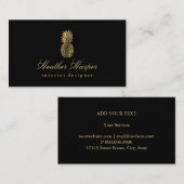 Golden Foil Ananas Script Business Card Schwarz Visitenkarte (Vorne/Hinten)